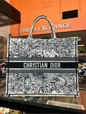 Christian Dior Large Canvas Embroidered Zodiac Tote White Black